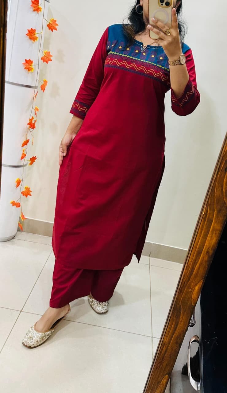 Block Print Cotton Kurti Palazzo Set